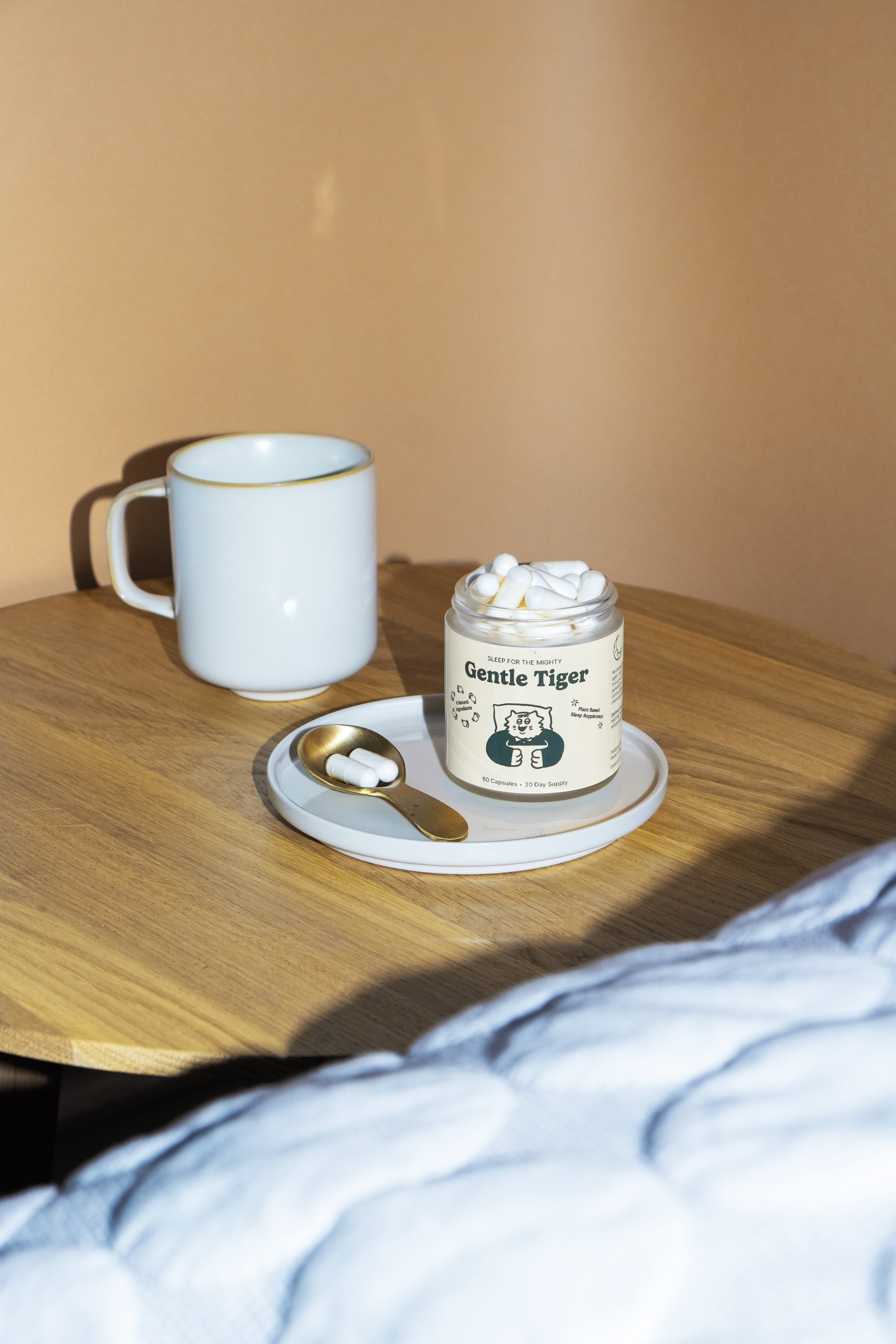 Gentle Tiger Sleep Recovery Capsules on bedside table